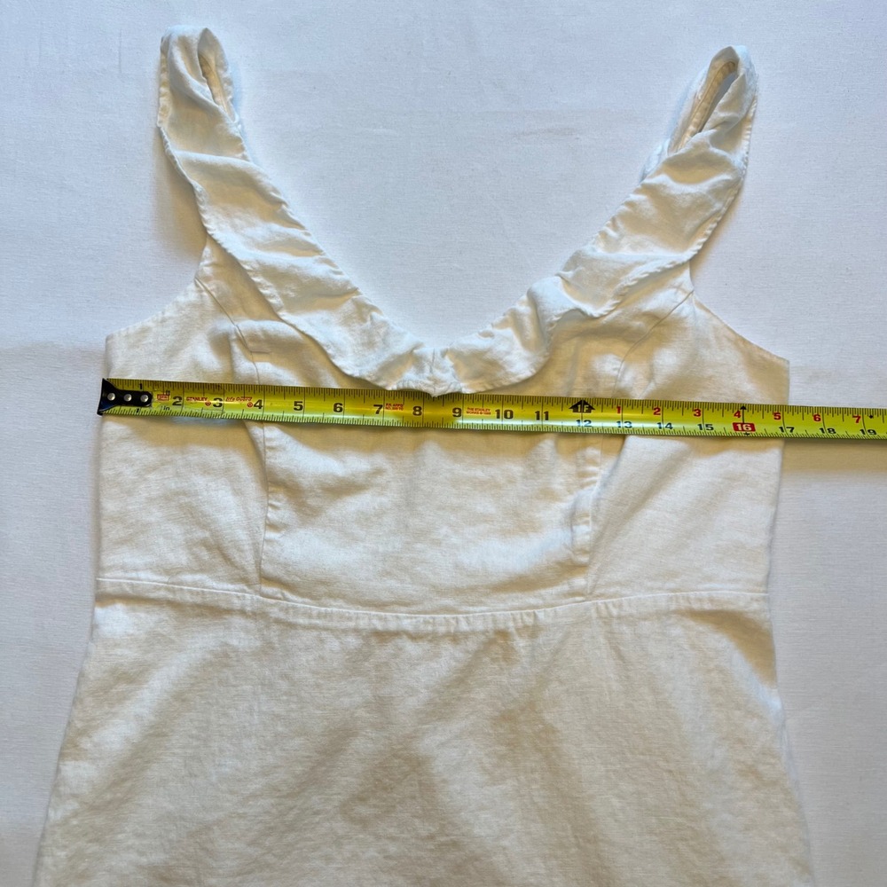 Old Navy White Linen Blend Ruffle V-Neck Smocked Back Cottage Mini Dress Size L - Picture 5 of 8